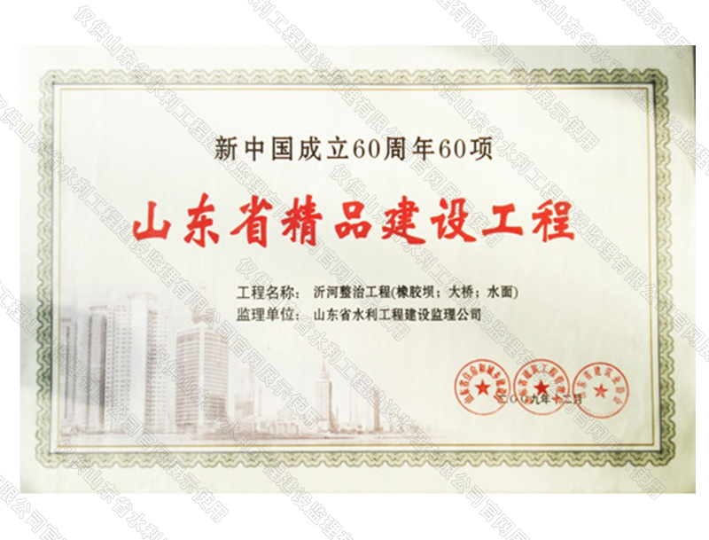 沂河整治工程（橡膠壩；大橋；水面）獲山東省精品建設工程